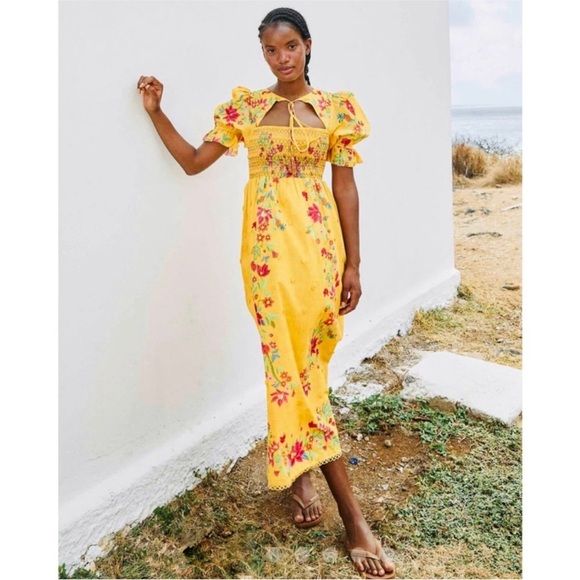 FARM Rio yellow midi dress NEW - Picture 1 of 10
